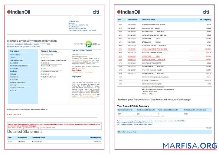 Downloadable India Indian Oil utility bill template in Word and PDF format, 6 pages, 1